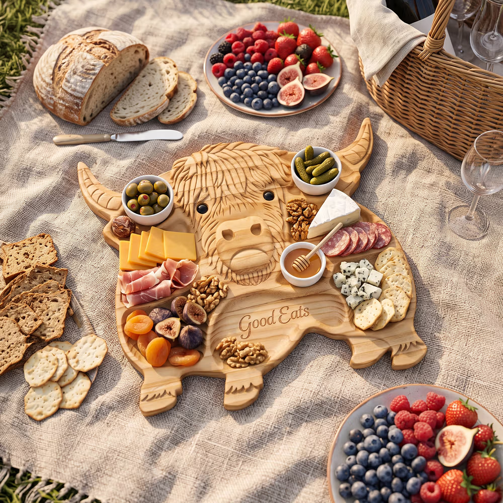 picnic met schotse hooglander serveerschaal