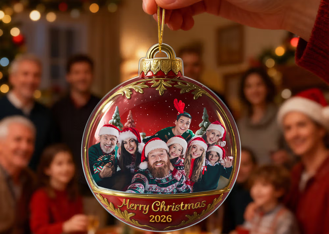 Een dierbare herinnering in de boom: de gepersonaliseerde acrylkersthanger met familiefoto en jaartal
