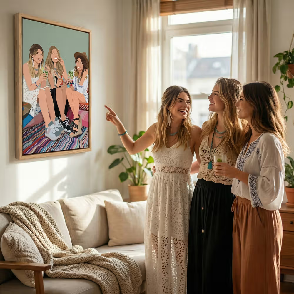retro schilderij vriendinnen