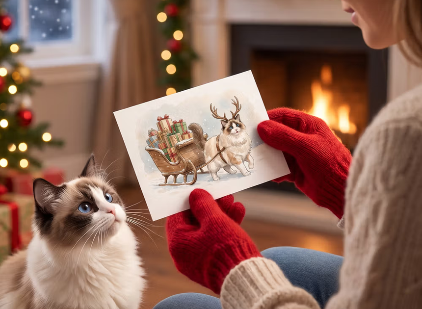 Feestelijke post met een kwispel: de gepersonaliseerde aquarel-kerstkaart met je huisdier