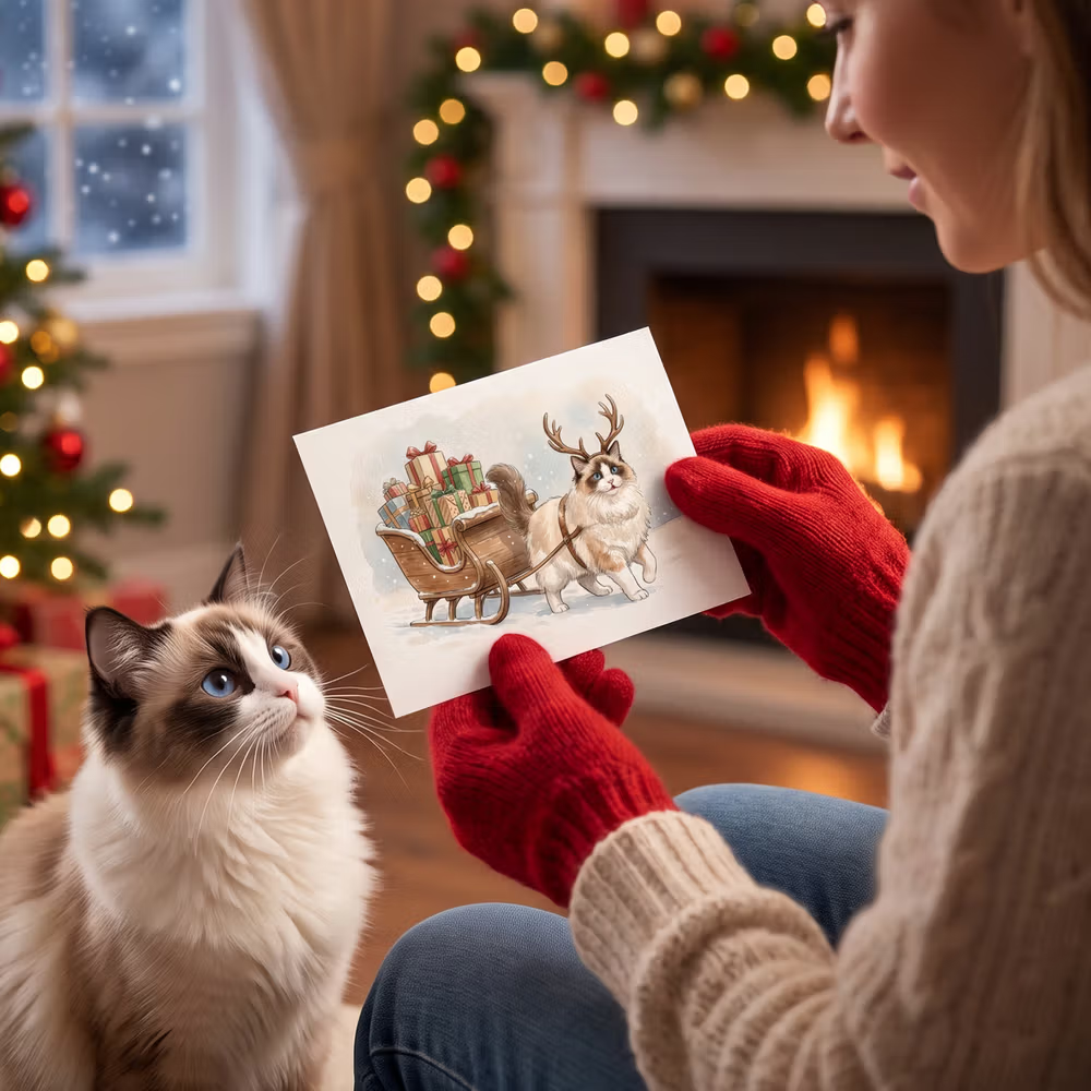 Feestelijke post met een kwispel: de gepersonaliseerde aquarel-kerstkaart met je huisdier