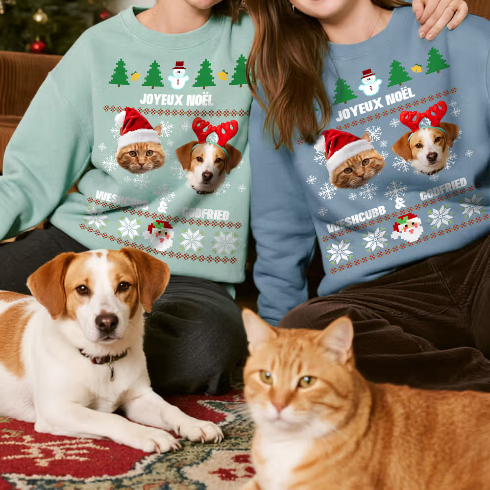 kersttrui met kat en hond