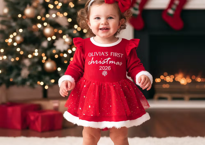 Een onvergetelijke eerste kerst: de gepersonaliseerde baby tutu jurk met haarband