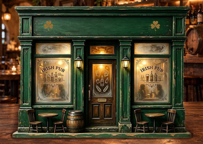 Breng de Ierse pub naar huis: de gepersonaliseerde houten miniatuur-pubgevel met eigen naam en tekst