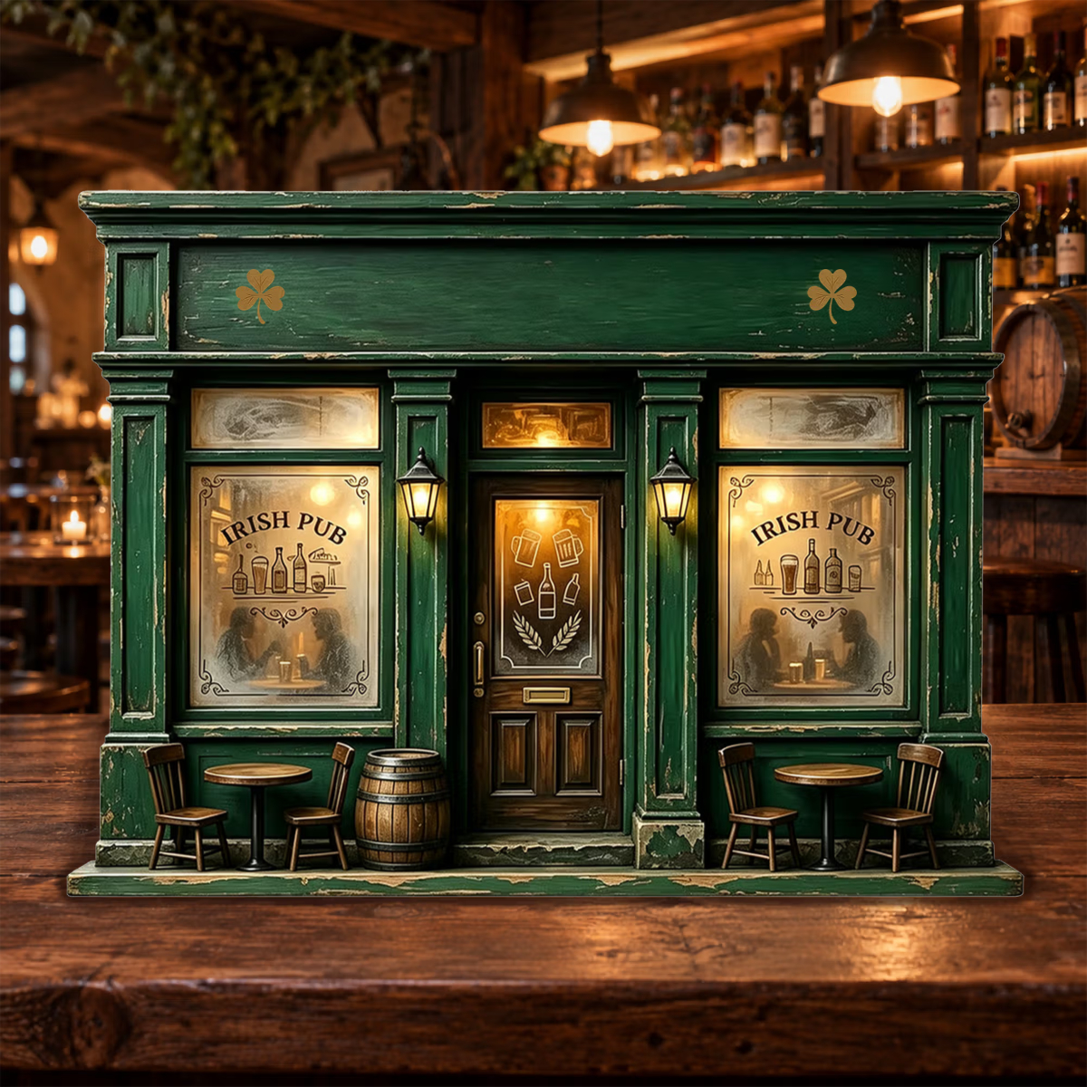 Breng de Ierse pub naar huis: de gepersonaliseerde houten miniatuur-pubgevel met eigen naam en tekst