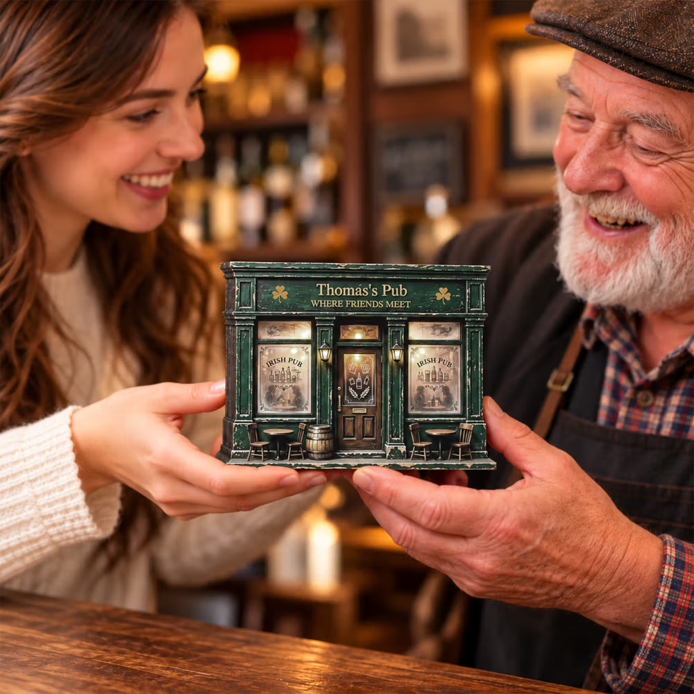 Ierse pub-decoratie geven aan opa