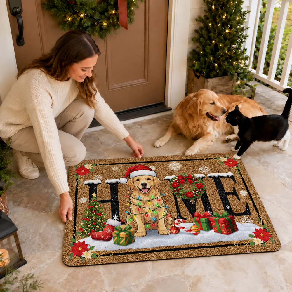 deurmat met portret van golden retriever