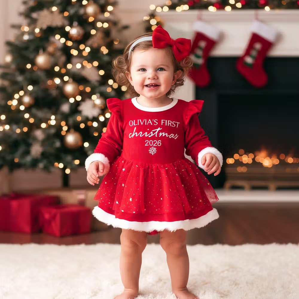 Een onvergetelijke eerste kerst: de gepersonaliseerde baby tutu jurk met haarband